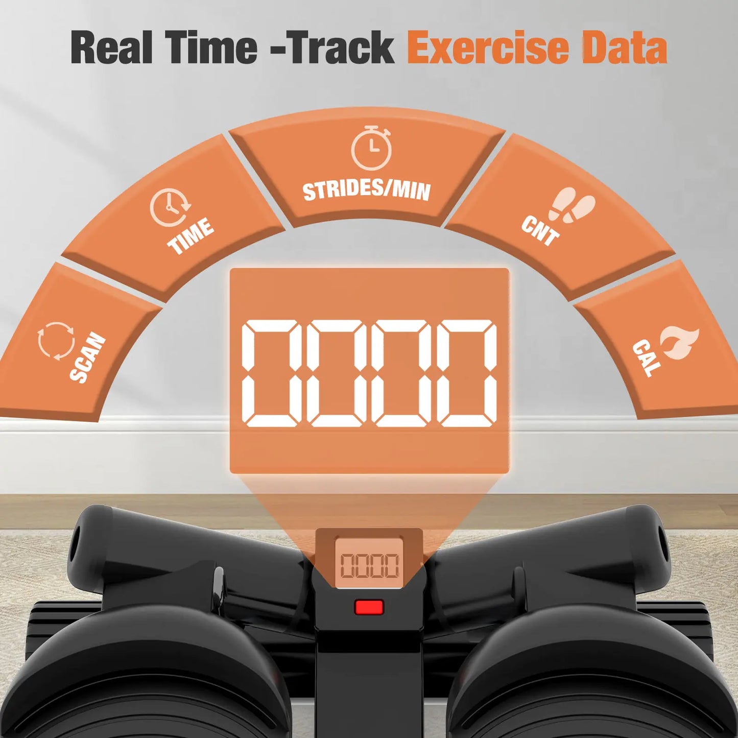 Mini Stepper with Resistance Bands, Adjustable Stride & Intensity Portable Stepper Machine, 265LBS Capacity Quiet Full Body Workout for Home, Includes LED Monitor