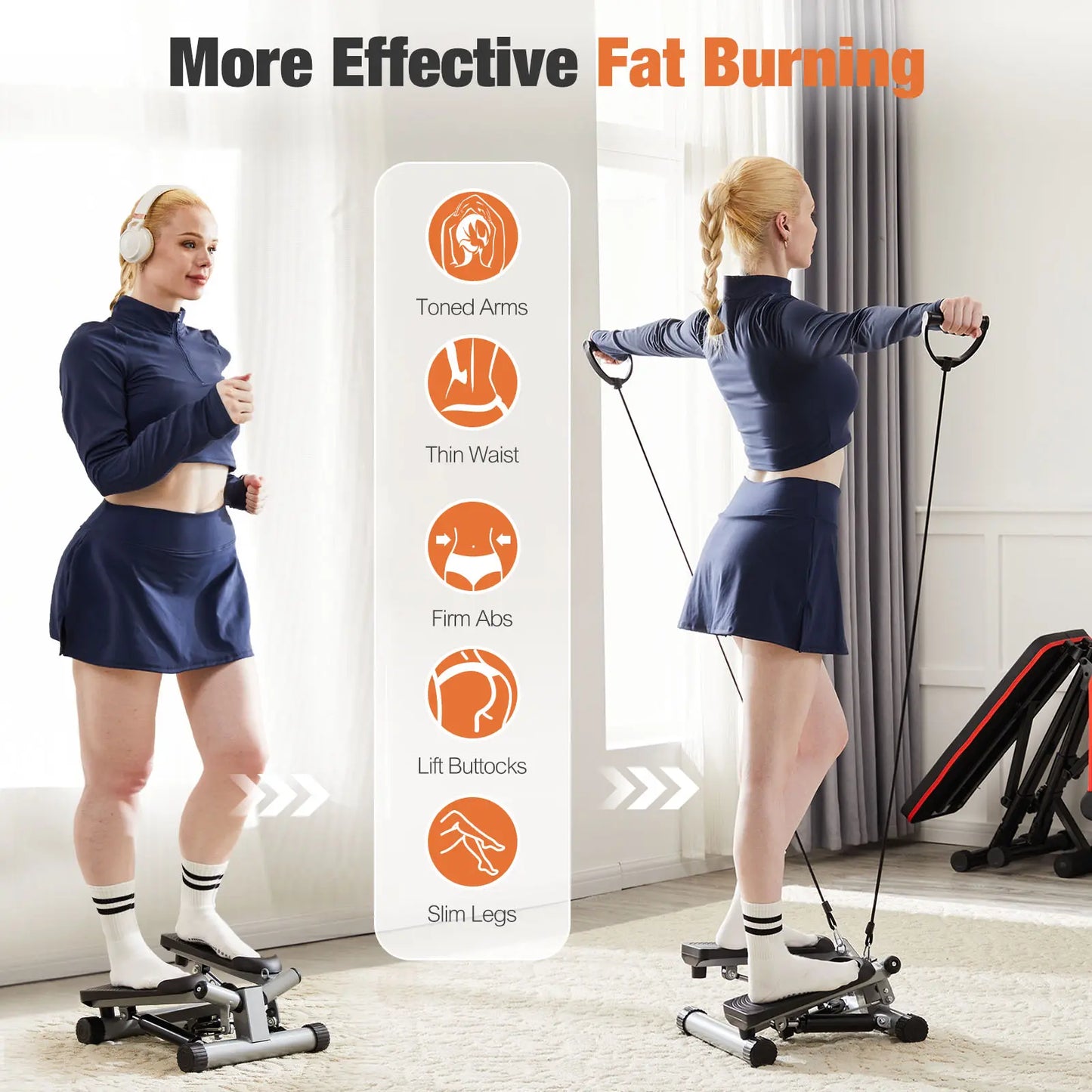 Mini Stepper with Resistance Bands, Adjustable Stride & Intensity Portable Stepper Machine, 265LBS Capacity Quiet Full Body Workout for Home, Includes LED Monitor