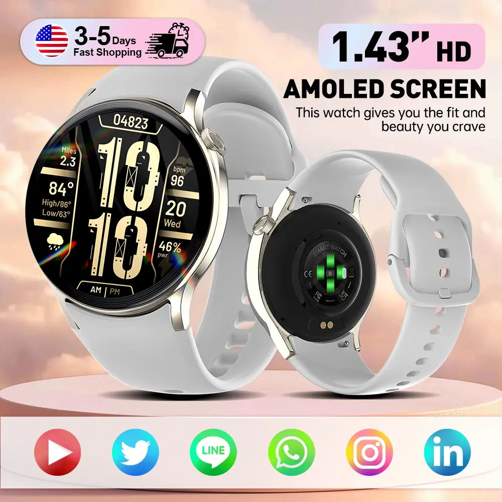 Valentine’S Day Gift List Pick Elegant AMOLED Smartwatch for Women Bluetooth Calling, 120+ Fitness Modes, Health Monitoring, IP68 Waterproof